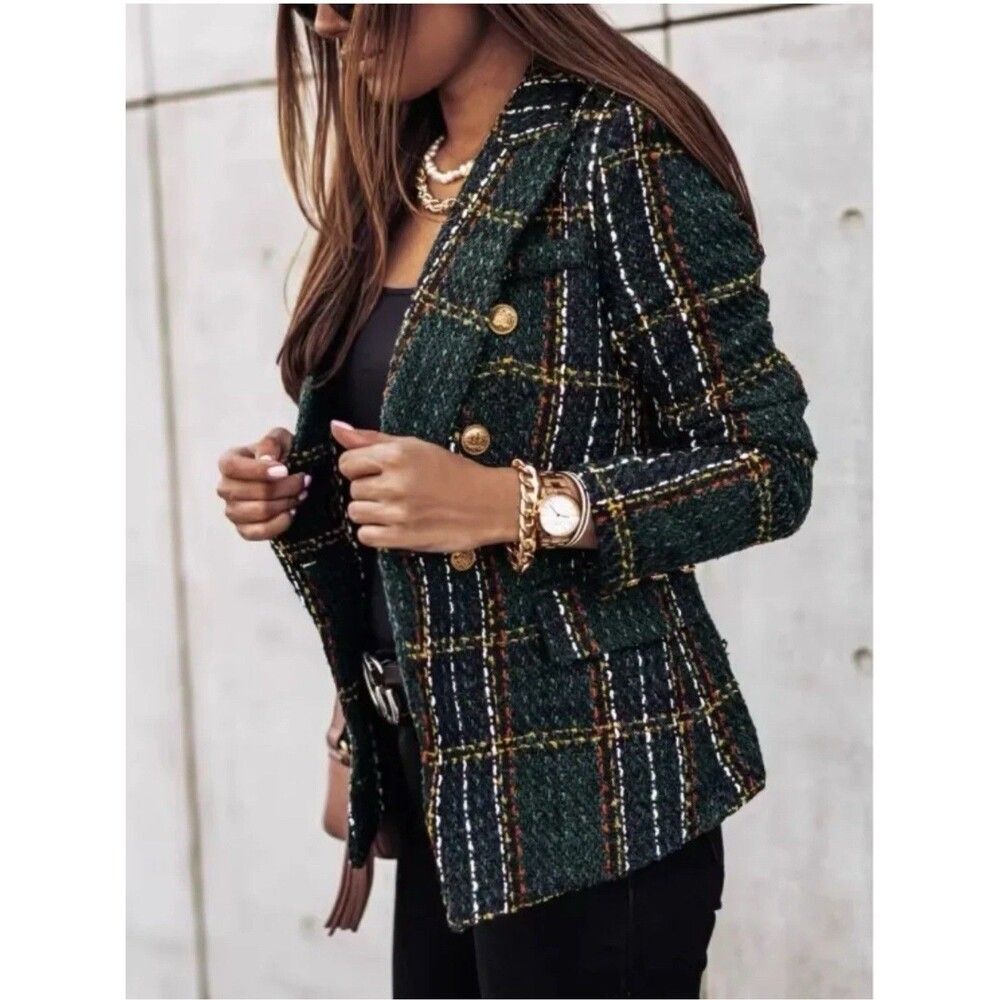 Blank NYC Black and White Blazer Classic Plaid Design Size M